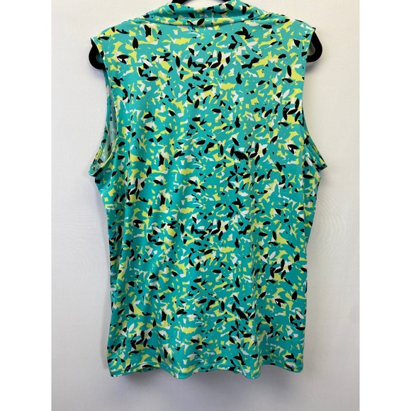Liz Claiborne Abstract Print Sleeveless Wrap Blouse Office Chic Coastal XL - Picture 6 of 6